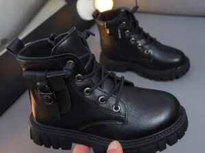 Assurance Ankle Boot for Kids – Size 31, Black Leather, Comfortable & Breathable School Shoes