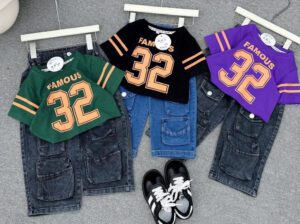 Kids Top & Cargo Jeans Set (Up & Down) – Multicolor Cotton Outfit for Boys & Girls (2–9 Years, All S