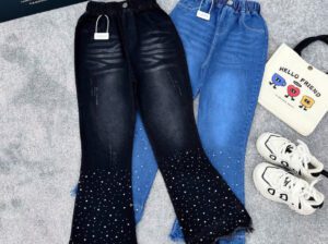 Quality Girls Stoned Palazzo Jeans – Stylish Multicolor High-Rise Denim Pants (Ages 6–16, Brand New)