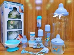 Baby Feeding Bottles Set with Cup, Plate & Accessories – 150ml Multicolor Plastic Set (0–12 Months,