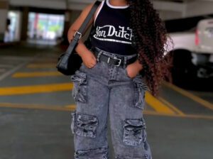Teen Girls Top & Black Cargo Jeans Set – Denim Clothing Outfit for Ages 6–16 (All Seasons, Brand New