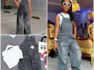 Children & Teen Girls Luxurious Romper Jean & Top Set – Stylish Multicolor Outfit (Ages 10–16, Brand