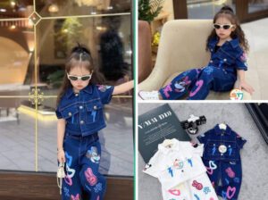 Girls Blue Denim Top & Jeans Set – Stylish Jean Outfit for Kids (6–9 Years, All Season)