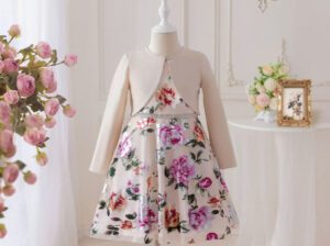Girls Gown with Jacket 2-Piece Set – Stylish Multicolor Outfit for Ages 3–16 (Brand New)
