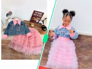 Luxury Girls Jean Jacket with Skirt Set – Stylish Cotton Denim Outfit for Kids (6–9 Years, Multicolo