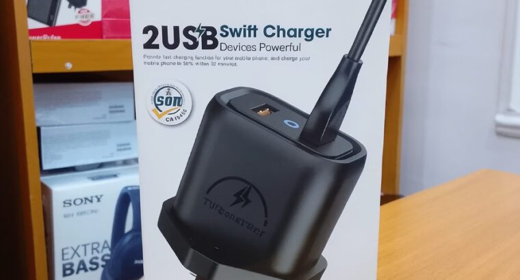 SHPLUS SH-A3525T 48W Super Fast Charger – Dual USB Turbo Charging Adapter, White (Brand New)