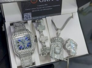 Mossanite Diamond Full Jewelry Set – Watch, Bangle, Necklace & Ring (Brand New)