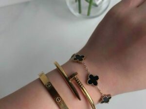 Women’s Gold Bracelet Set – Adjustable Elastic, Rose Gold-Plated, Fashion Jewelry