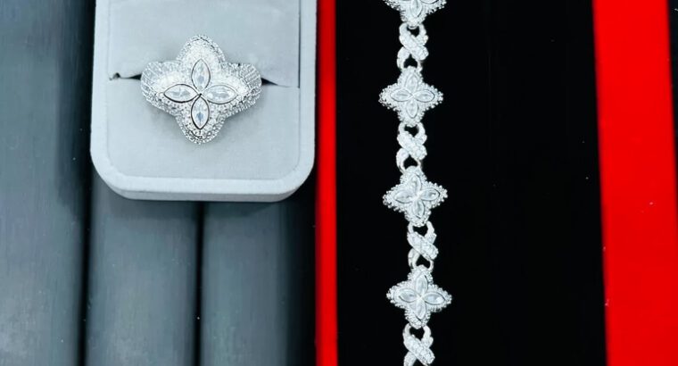 Unisex Silver Bangle and Ring Set – Adjustable, Diamond Style, Brushed Finish