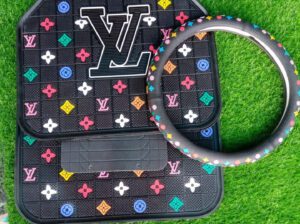 High Quality LV Car Mats with Steering Wheel Cover – Premium Luxury Interior Floor Mats Set, Durable