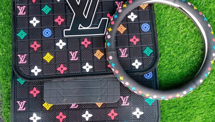 High Quality LV Car Mats with Steering Wheel Cover – Premium Luxury Interior Floor Mats Set, Durable