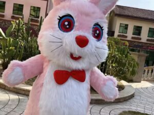 Inflatable Short Ear Pink Rabbit Mascot Costume – Brand New