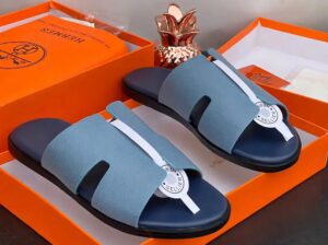 Hermes Leather Men’s Slippers – Crystal Black, Sizes 40-46