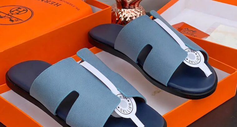 Hermes Leather Men’s Slippers – Crystal Black, Sizes 40-46